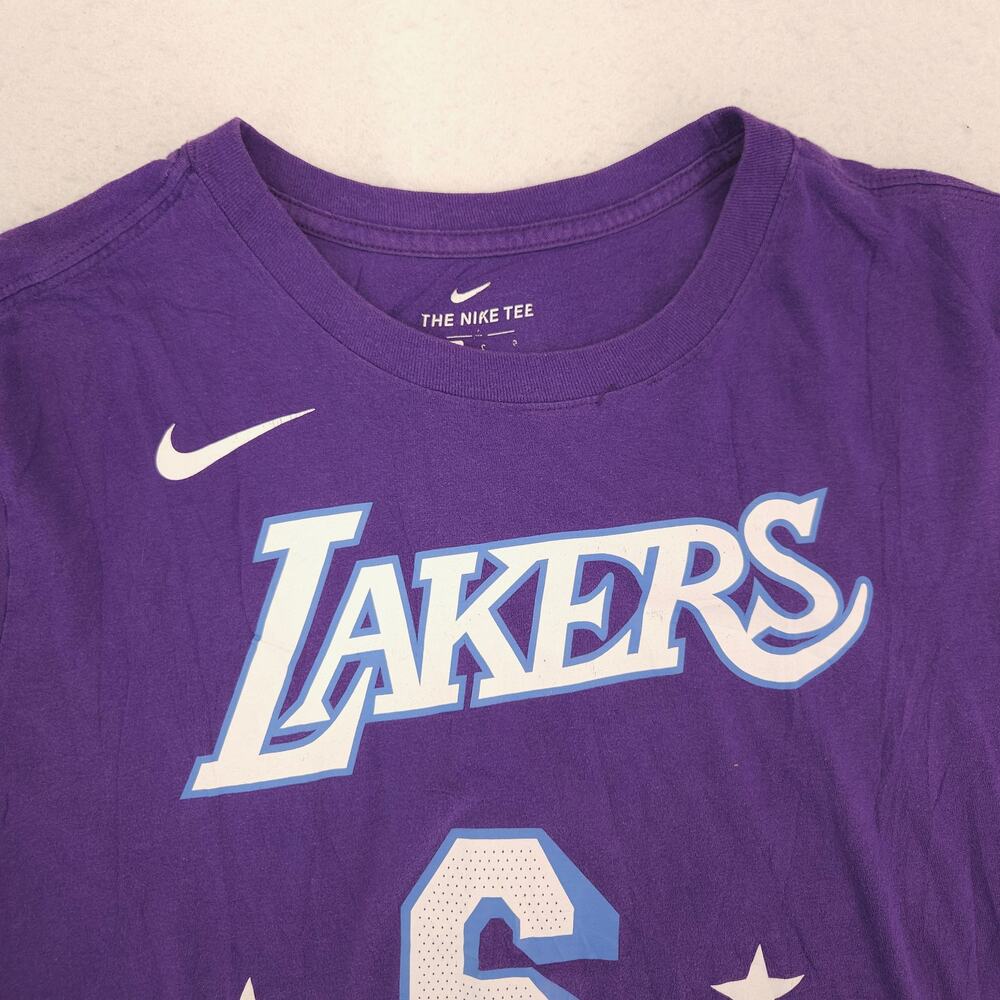 Adidas LA Lakers #6 James Short Sleeve Basketball Shirt Mens Size L Purple